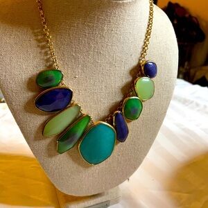 Stella & Dot Green/Blue Gold tone stone necklace